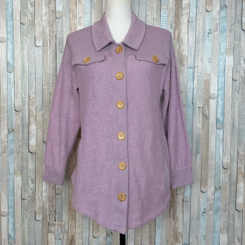 Soft Surroundings XS Lilac Terry Knit Beech Button Up Shirt Jacket Shacket